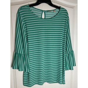Chico's Green White Striped Bell Sleeve Top size 3 XL